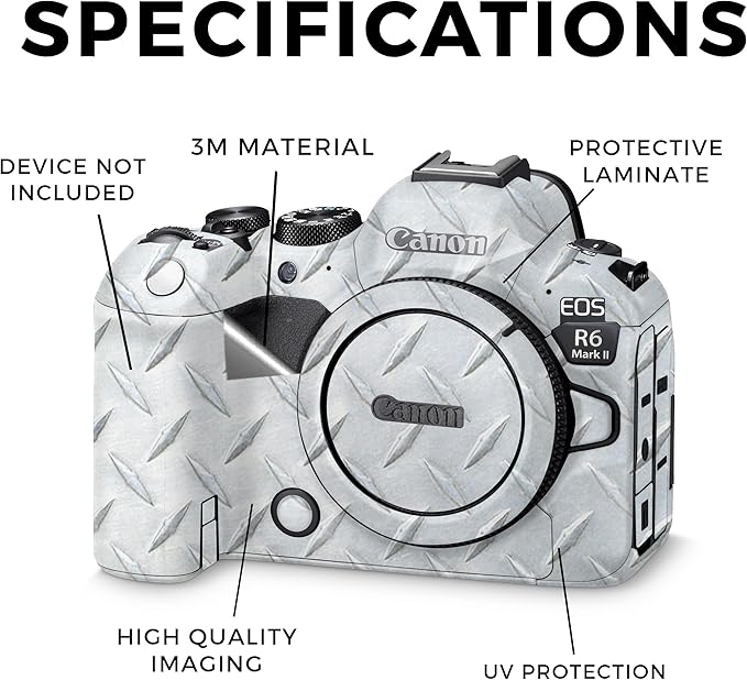 Glossy Glitter Camera Skin Compatible with Canon EOS R6 Mark II Camera (2022) - Diamond Plate - Premium 3M Vinyl Protective Wrap Decal Cover - Easy to Apply | Crafted in The USA by MightySkins