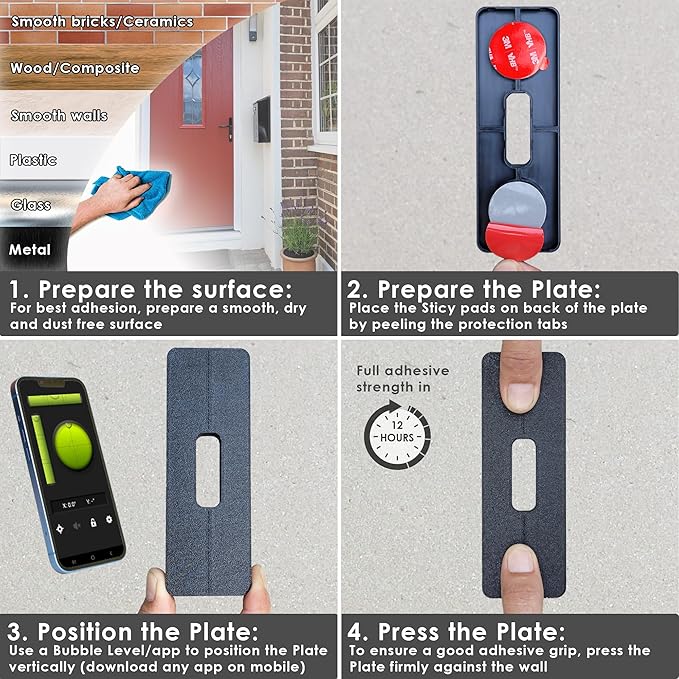 No-Drill Adhesive Sticky Mount Compatible with Eufy Doorbells No Drilling Protect The Walls Doorbell Adhesive Plate No More Drilling Landlord Friendly Made in UK