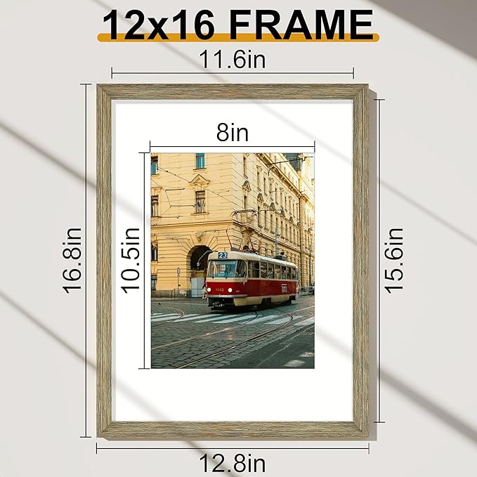 Vittanly 12x16 Picture Frames Set of 2, Ornate Vintage Photo Frame for Wall Mount, Display 8.5x11 Pictures with Mat or 12x16 without Mat, Vintage Green