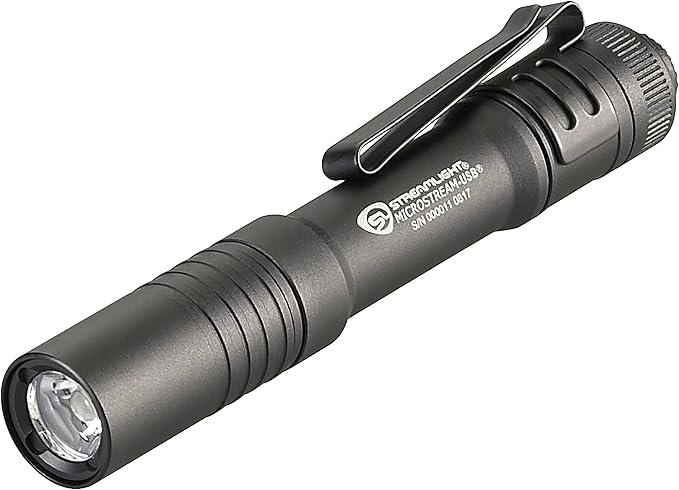 Streamlight 66601 MicroStream USB 250-Lumen 1150-Candela EDC Ultra-Compact Flashlight with Rechargeable Battery, Clear Retail Packaging, Black