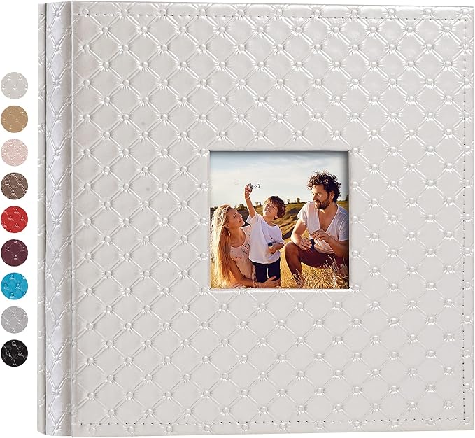 Mublalbum Small Photo Album 4x6 200 Photos Leather Cover Picture Book with Horizontal Pockets for Baby Wedding Anniversary and Family (White)