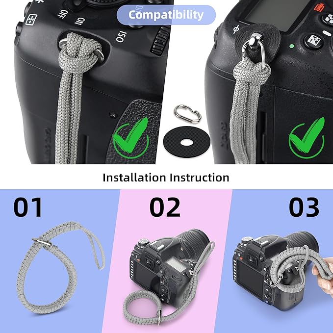 SUNYA Camera Wrist Strap for Photographers Paracord Rope Camera Hand Strap Compatible for DSLR or Mirrorless Camera