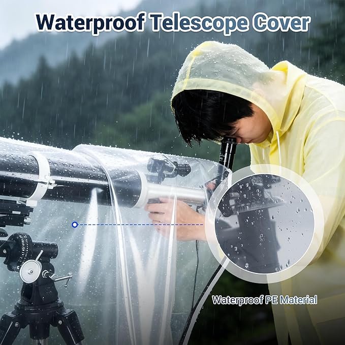 2PCS Clear Telescope Cover, 58x33Inch Waterproof Telescope Weather Resistant Rain Cover Raincoat Protector with Dual Zippers & Drawstring for Large Astronomical Telescopes Outdoor Against Rain Dust