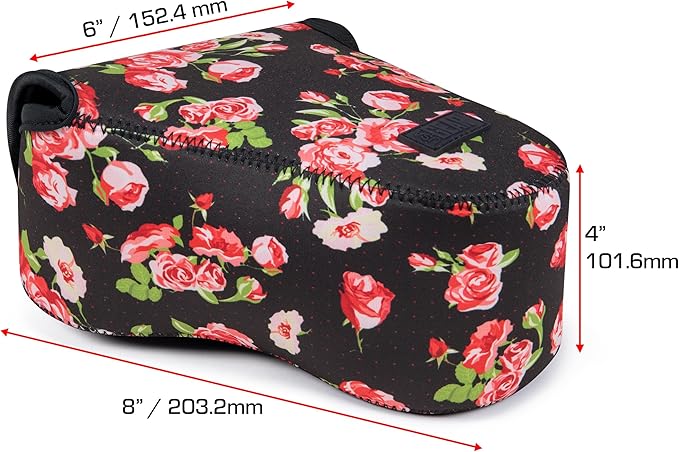 USA Gear Camera Sleeve (Large) for Mid-Size SLRs Compatible with Sony A7 V, Canon EOS R6 Mark II, Nikon Z50II & more - Padded Neoprene DSLR Case with Zipper Accessory Pocket & Belt Loop (Floral)