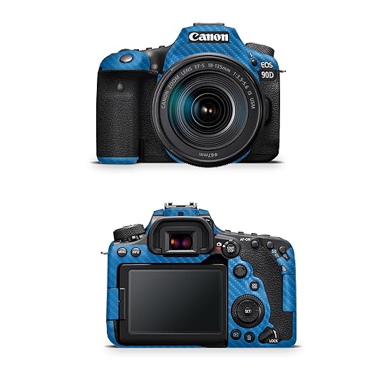 Carbon Fiber Camera Skin Compatible with Canon EOS 90D Camera (2019) - Solid Blue - Premium 3M Vinyl Protective Wrap Decal Cover - Easy to Apply | Crafted in The USA by MightySkins