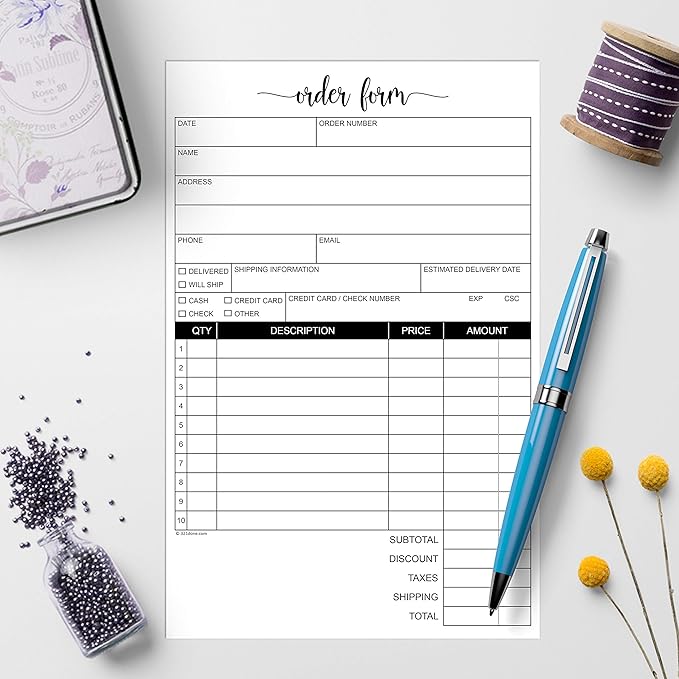 321Done Order Form Pad, 5.5x8.5 Portrait 2-Part Carbonless, Made in USA, Carbon Copy Purchase Sales Receipt Book Cute Small Size for Business Invoice (50 Sets) White/Yellow, Premium Paper