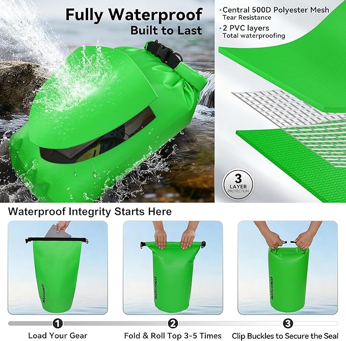 MARCHWAY Floating Waterproof Dry Bag Backpack 5L/10L/20L/30L/40L, Roll Top Sack Keeps Gear Dry for Kayaking, Rafting, Boating, Swimming, Camping, Hiking, Beach, Fishing
