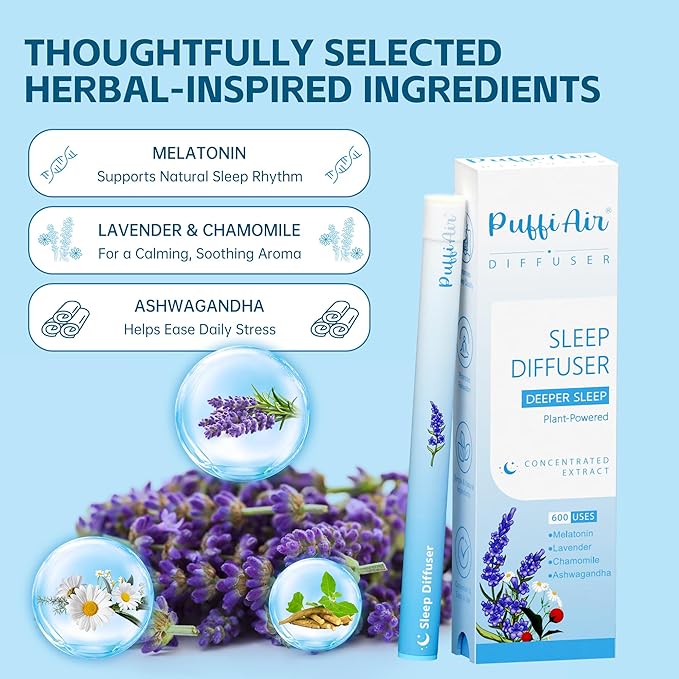 Herbal Anxiety Pen - Melatonin Diffuser with Lavender, Chamomile & Ashwagandha for Sleep Support & Stress Relief - 600 Uses
