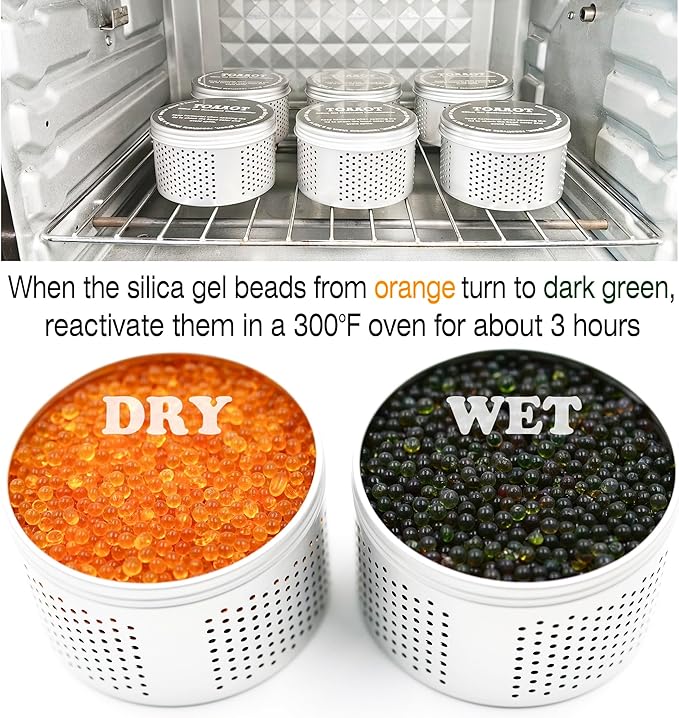 Gun Safe Dehumidifier 200g - Small Silica Gel Desiccant Canister, Moisture Absorber for Gun Cabinets & Safes, Protect 80 Cubic Feet, Silver, Aluminum Shell
