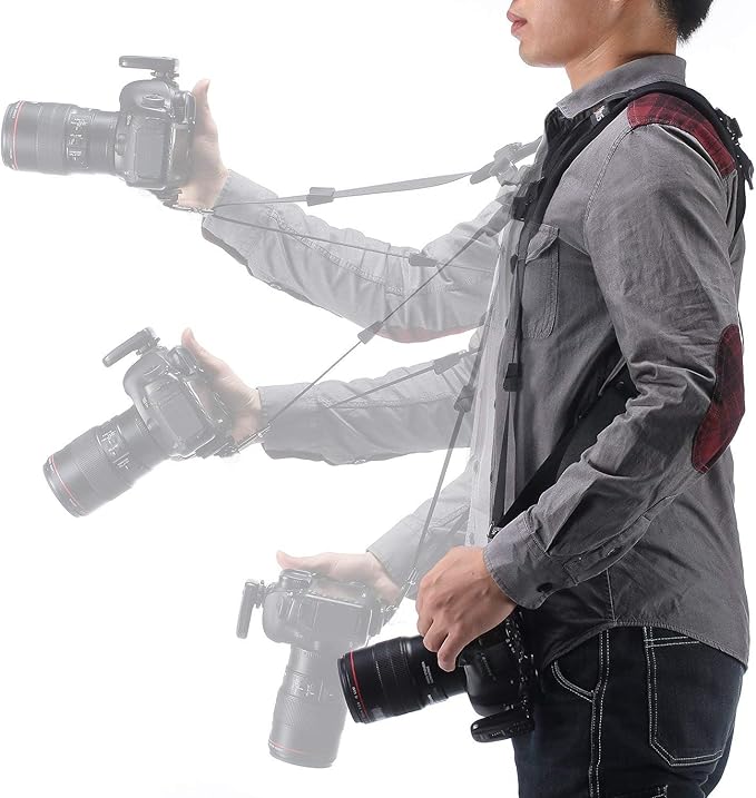 ztowoto Double Shoulder Camera Strap Harness Quick Release Adjustable Dual Camera Tether Strap for DSLR SLR Camera (focus)