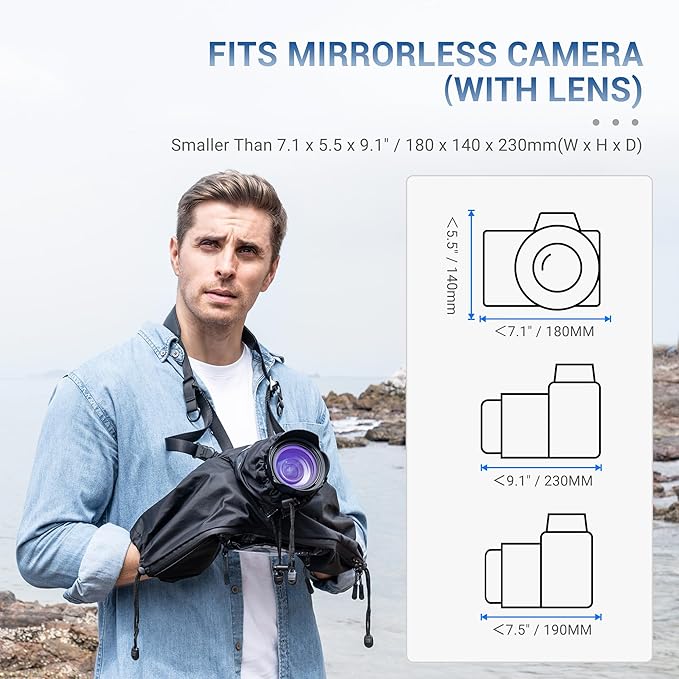 Mirrorless Camera Rain Cover with Openable Viewing Window & Strap Mountable Design Waterproof Camera Sleeve Protector for Canon EOS R6 R5 Mark II R8 R7 Rp for Nikon Z6III Z6II Z7II Z8 Z5 Z50II Zf