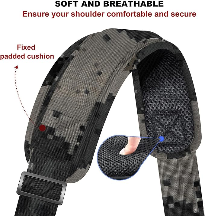 ZINZ 74" Shoulder Strap with Fixed Pad and Dual Balanced Buckles，Camouflage Gray