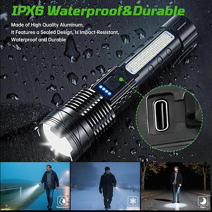Rechargeable Flashlights High Lumens, 7Mode Flashlight Rechargeable, Super Bright LED Flashlight with Adjustable Flash Light, Tactical Flashlight for Home Emergency Camping, 2 Pack
