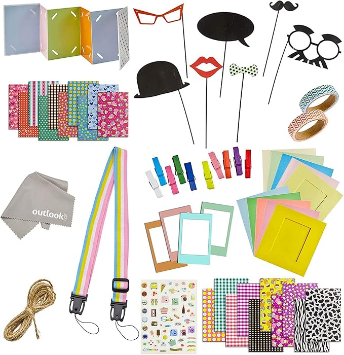 Outlook 2020 Fujifilm Mini Instant Film 12/11/ 9/8/ 70/26/ 90 accessories-20 Sticker Frames+10 Paper Frames + 4 Magnetic Frames + Rainbow Camera Neck Shoulder Strap + Accordion Album + More