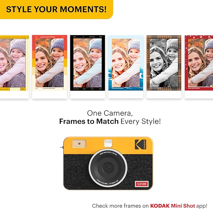 KODAK Mini Shot 2 Retro 4PASS 2-in-1 Instant Digital Camera and Photo Printer (2.1x3.4 inches) Initial 8 Sheets + 30 Sheets Bundle, White