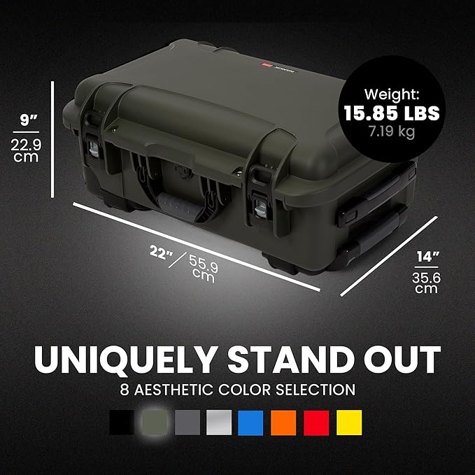 NANUK 935 Pro Photo Kit – Waterproof Travel Camera Hard Case with Padded Dividers and Wheels, 22” x 14” x 9” - Dustproof and Impact Resistant, Airline Carry-On Approved – Olive