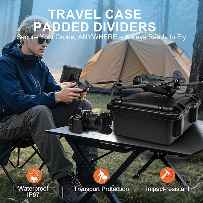 Lekufee Waterproof Hard Carrying Case with Padded Dividers for DJI Mavic 4 Pro, Air 3S, Mini 5 Pro/4/3, Partial Sony/Canon/Nikon Camera and Lens, and Accessories - Black