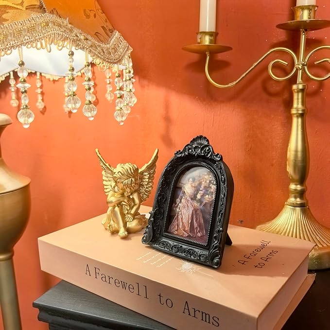 Vintage Picture Frames 2.5x3.5 Ornate Black Antique Picture Frames for Wall and Tabletop Vintage Photo Frame Victorian Home Decor Gallery Wall Decor in Arch Shape