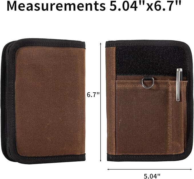 Field Notes Notebooks Cover for 3.5 X 5.5 Inch, Waxed Canvas Field Journal Covers With Notes Wallet, Water Resistant Journal Notebook Planner,Velcro Design and D-Ring Keychain (Brown)