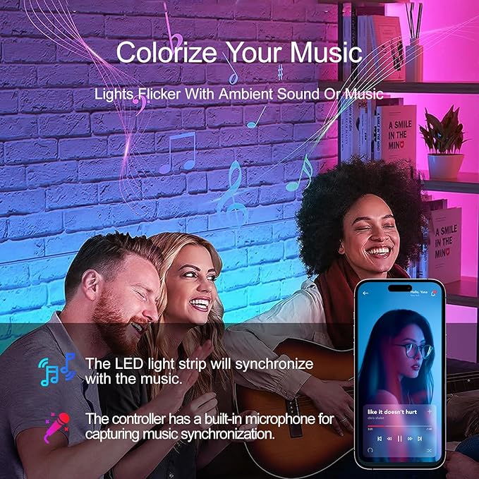 150 FT LED Strip Lights for Bedroom (2 Rolls 75 FT) with Remote and Application Controlled Smart LED Lights, Music Synchronized RGB Color Changing Light, Suitable for Room Party Decoration