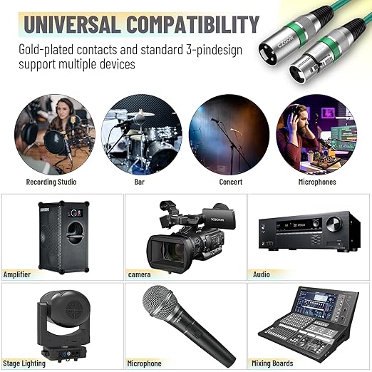 XLR Cables 10 ft, 6 Pack 3-Pin XLR Male to Female Microphone Cable, Compatible with Microphones, Mic Mixer, Speakers and More, Multi-Color 10 Feet