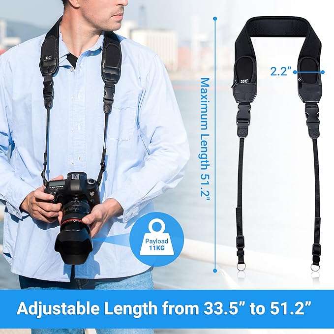 DSLR Camera Neck Strap, Soft Neoprene Shoulder Belt for Canon EOS R5 R6 5D Mark IV 6D Mark II SL3 SL2 T8i T7 T7i 90D 80D Nikon D6 D5 DF D850 D810 D780 D7500 D5600 D3500 with Zipped Pockets