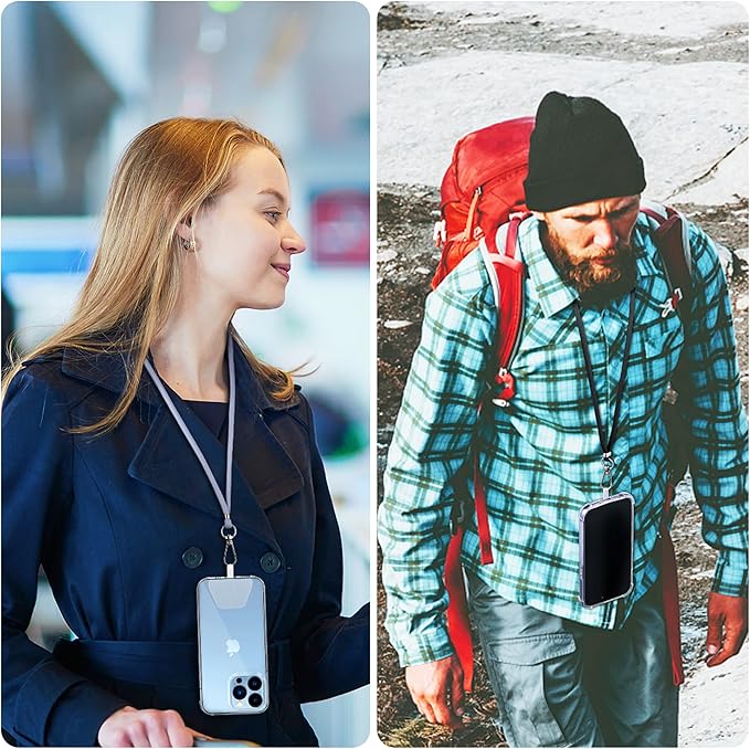 CACOE Phone Lanyard-2 PCS Adjustable Neck Strap,Universal Crossbody Multifuctional Cell Phone Lanyards Compatible with Most Smartphones(Black+Light Blue)