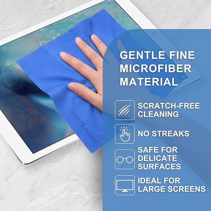 Eco-Fused Microfiber Cleaning Cloth - 8 x 8 Inch Microfiber Cloth - Pack of 5 Lens Cleaning Wipes - Cleaning Cloth for Glasses, Eyeglasses, Camera Lens & Phones