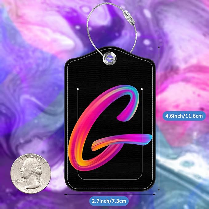 Luggage Tags for Suitcase,2 Pack Neon Colorful Letters Luggage Tags,Leather Baggage Tags Identifiers with Privacy Name Address Labels and Metal Loop for Women Men Girls Travel,Letter G