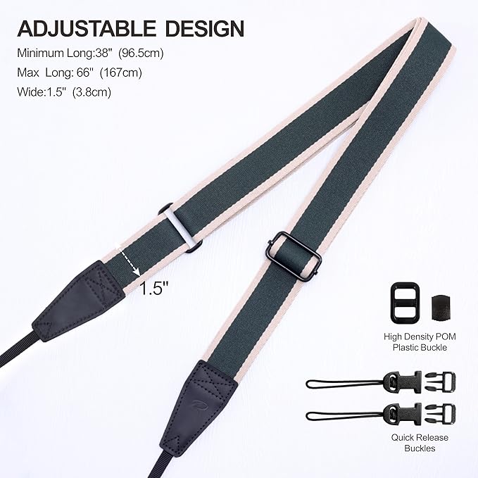 Padwa Lifestyle Adjustable Camera Strap - 1.5" Top Layer Cowhide Head Camera Straps for Photographers, Cotton Adjustable Neck Shoulder & Crossbody Strap Quick Release for All Cameras and Binoculars