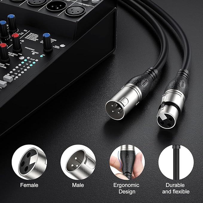 EBXYA XLR Cable 15ft 4 Packs - Premium Balanced Microphone Cable with 3-Pin XLR Male to Female Mic Speaker Cable, Black