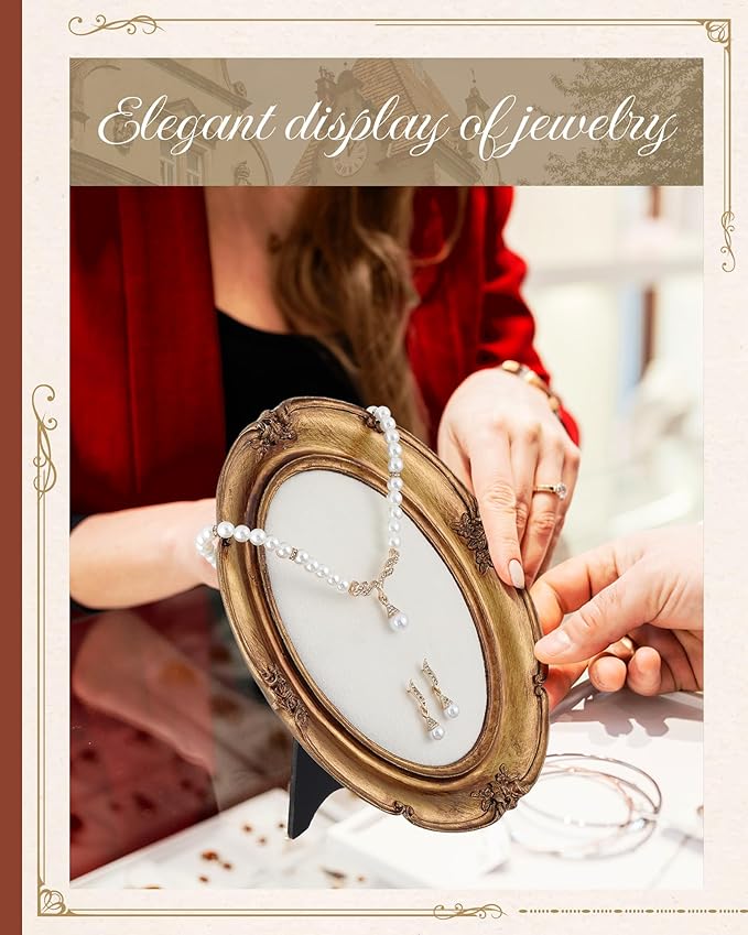 2 Pcs Gold Jewelry Display Stand Vintage Necklace Organizer Ring Holder Earring Tray Resin Jewelry Photography Props Frame with Velvet Backing for Gifts(White,Large,Small,Classical)