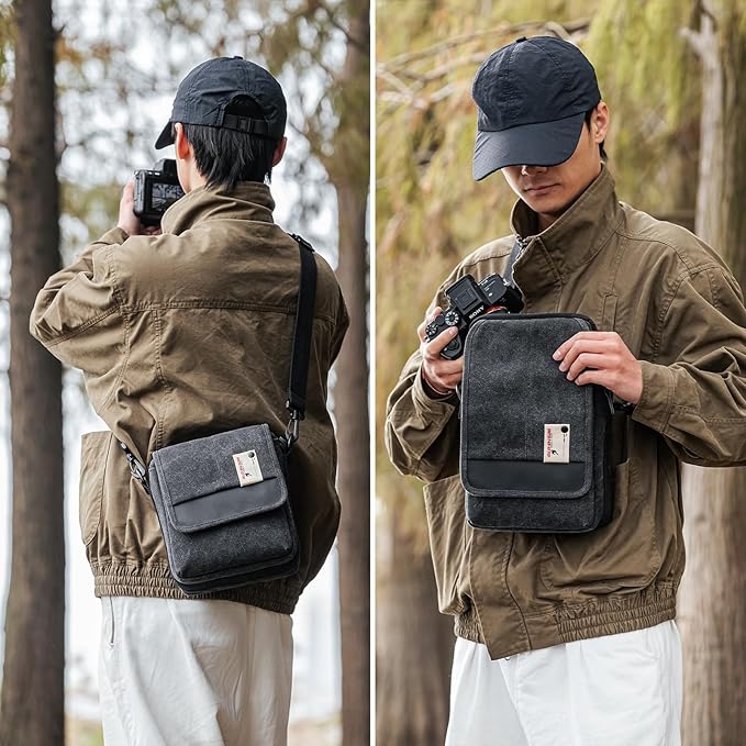 Besnfoto Mirrorless Camera Shoulder Bag Small Messenger Case Waist Bag Compatible for Canon (BlackH, Small)