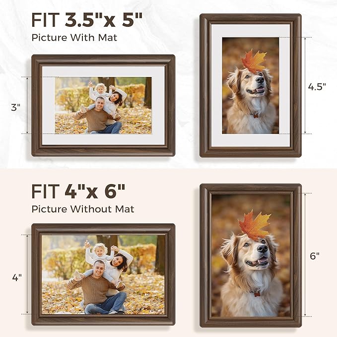 Dreamland 4x6 Picture Frame, Solid Walnut Wood 4x6 Photo Frame, 4 by 6 Wood Frames with Real Glass for Tabletop & Wall Display, 4x6 Frame Matted to 3.5x5