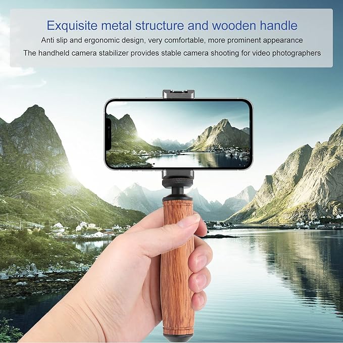 Camera Handle Grip Support Mount Handheld Wooden Handle Grip with Stable Shooting, Ergonomic Design, Light Weight, Bottom 1/4 Inch Tripod Thread