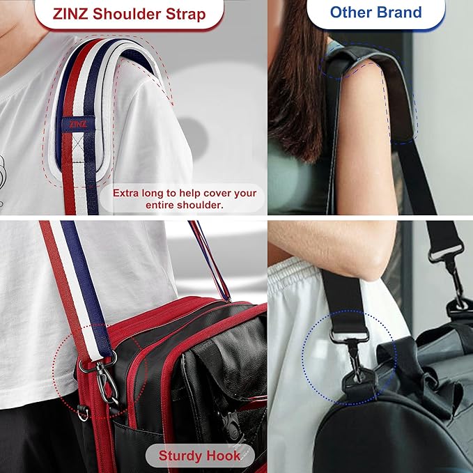 ZINZ 75" Shoulder Strap with Fixed Pad and Dual Balanced Buckles，Blue-White-Red Stripe