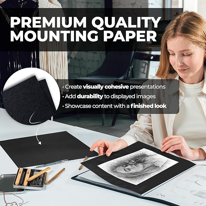 Dunwell 11x14 Art Portfolio Binder with Mounting Paper (Blue), Large Portfolio Folder for Artwork Storage, 24 Sleeves Displays 48 Pages, Acid-Free Poly 11 x 14 Presentation Book