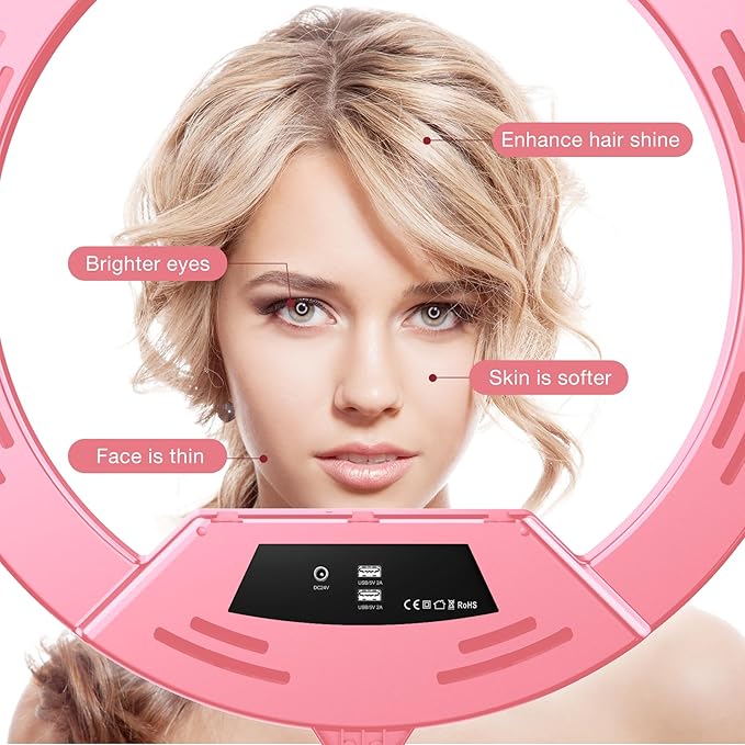 22"Ring Light with Stand,Ring Light Tripod for iPhone ipad,with 75"Tripod/LCD Display/4 ipad iPhone Clips/2 USB Ports,2600K-6500K Color Temperature,for Barber Makeup Tattoo TikTok Video Recording Vlog