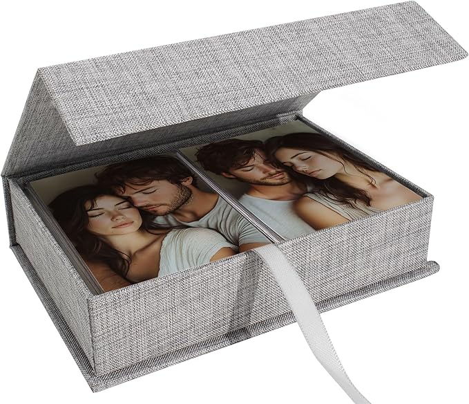 Hiwhy Photo Storage Box 8x10, Linen Photo Box, Memory Box Perfect to Store Your Photo, Pictures, Certificates, Scrapbooking Supplies, Keepsakes and Jewelry Grey