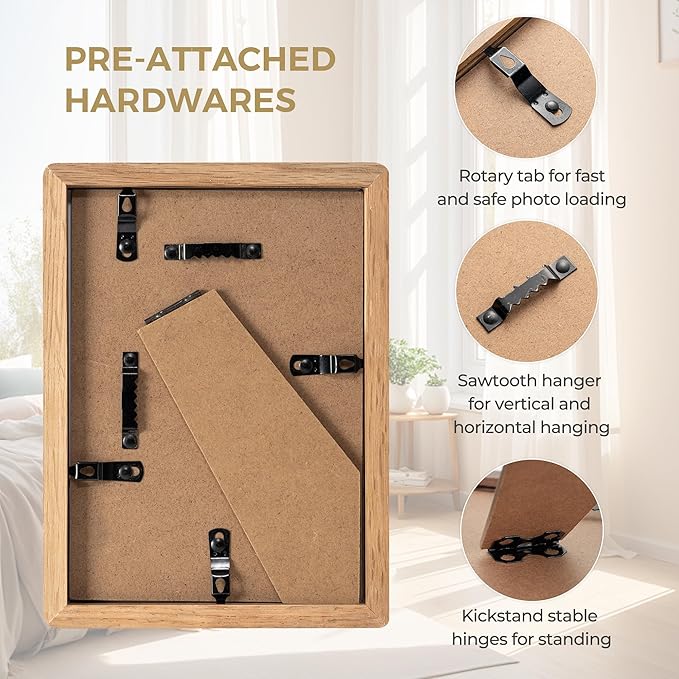 Dreamland 5x7 Matted to 4x6 Picture Frame Natural Wood Picture Frames Solid Oak Wood Picture Frame Handcrafted Rounded Corner with HD Tempered Glass Tabletop or Wall Mount Display, 1 Pack
