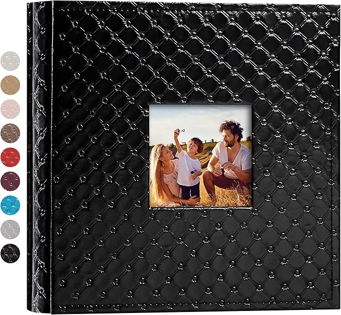 Mublalbum Small Photo Album 4x6 200 Photos Leather Cover Picture Book with Horizontal Pockets for Baby Wedding Anniversary and Family (Black)