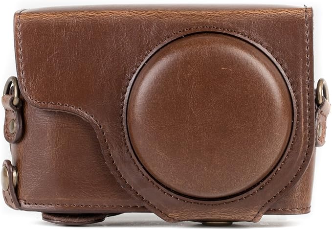 MegaGear MG1259 Ever Ready Leather Camera Case compatible with Panasonic Lumix DC-ZS80, DC-ZS70, DC-TZ95, DC-TZ90 - Dark Brown