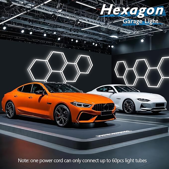 BRILLIHOOD Hexagon Garage Lights, 10-100% Dimmable LED Honeycomb Lights, 23040LM, 6500K Super Bright, 5 Grid Systems Car Detailing Lighting for Warehouse Workshop Basement Gym