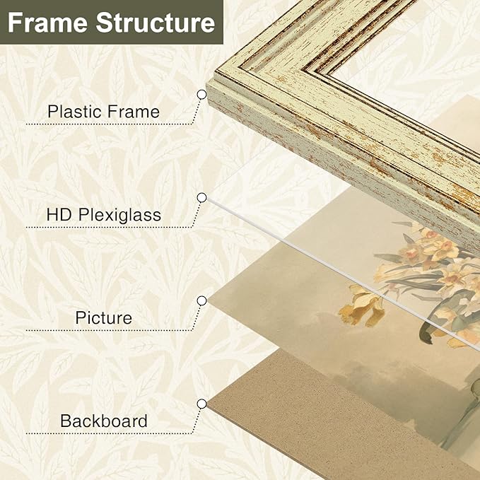 Vittanly 5x7 Picture Frame Set of 4, Vintage Photo Frame for Wall or Tabletop, Display 5x7 Pictures, Rustic Farmhouse Home Decor, Green Gold