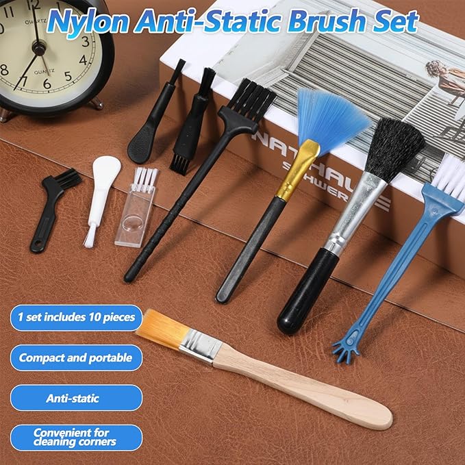 10 Pcs Mini Keyboard Cleaning Brushes Kit,Anti Static Brush Keyboard Brush Nylon Dust Cleaning Brushes for Electronic Devices Computer Motherboard Fans Camera Sewing Machine