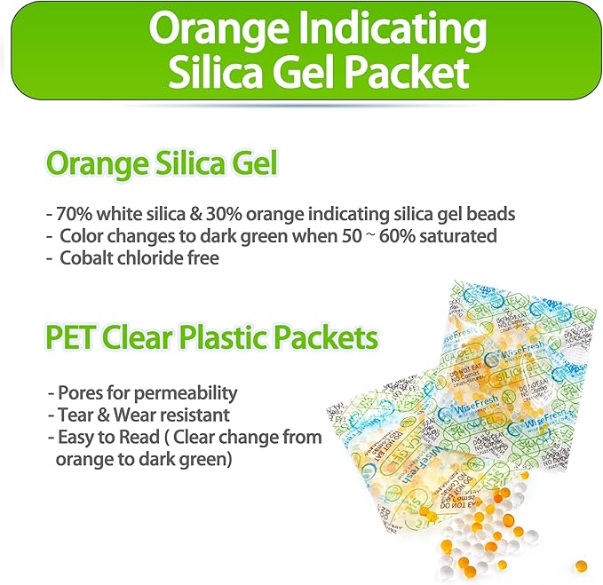 7000Pcs 2g Food Safe Desiccant Packs, Silica Gel Packets, Orange to Green Indicating- Moisture Absorbers for Storage