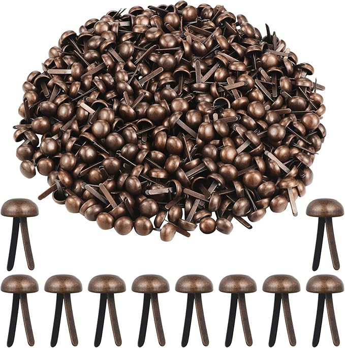 Hotop 500 Pcs Brads for Paper Crafts Metal Round Brass Paper Fasteners for Craft Art Crafting School DIY Supplies(0.24 x 0.47 Inch,Red Bronze)