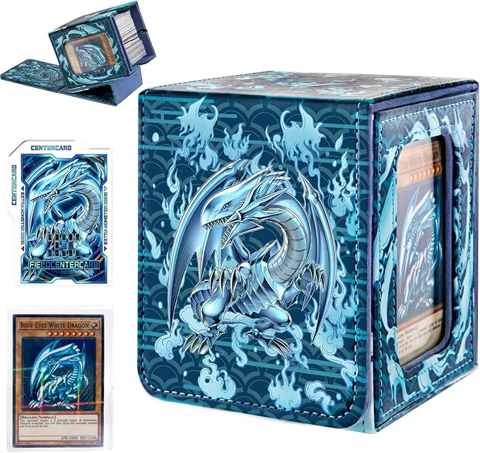 Card Deck Box for YGO MTG Deck Box 110+ Double Sleeved Cards Storage Box Trading Games Leather Storage Box with CardDivider,LaserCard,CardHolder (White Dragon)