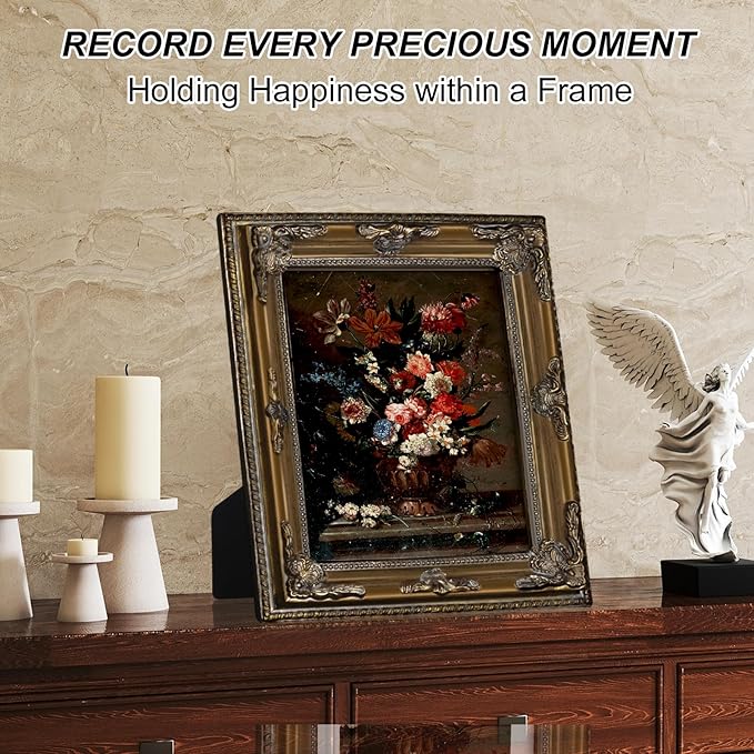 8x10 Gold Vintage Picture Frame Ornate Baroque Gothic Victorian Frames with Mat for 5x7 or 8 x 10 Photos, Tabletop or Wall Display, Antique Home Decor Accent