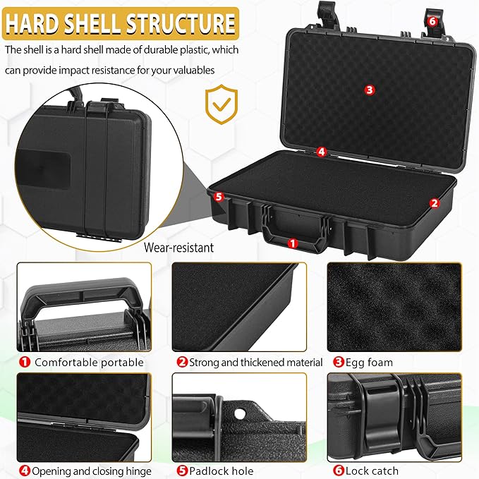 ITHWIU Protective Hard Case Shockproof Water-resistant with Customized DIY Foam Insert fit for Camera, etc, 17.3 X 11.5 X 4-Inch